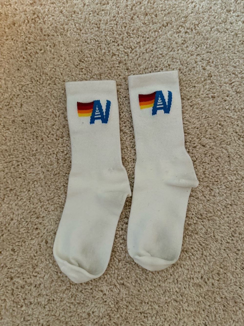 Aviator Nation White Crew Socks with Blue 'AV' Logo